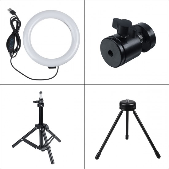 3Light Mode 9 Brightness 7inch LED Ring Fill Light LED Ring Full Light Tripod Stand Live Selfie Holder with USB Plug for YouTube Tiktok VK Vlog Makeup