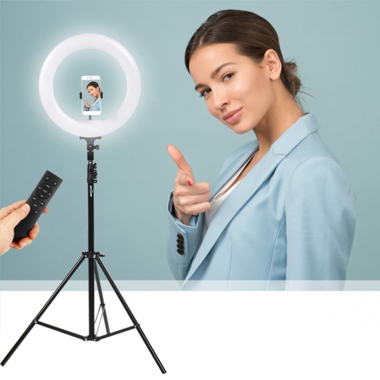 Controllable Portable 2.1m 14 inch Ring Light LED Makeup Ring Lamp USB Selfie Ring Lamp Phone Holder Tripod Stand Photography Lighting