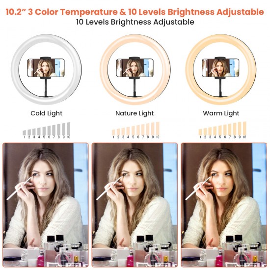 10inch 26CM 3200-6000k Ring Light Dimmable Selfie Ring Lamp for YouTube Tiktok Live Stream Makeup With Tripod Phone Holder