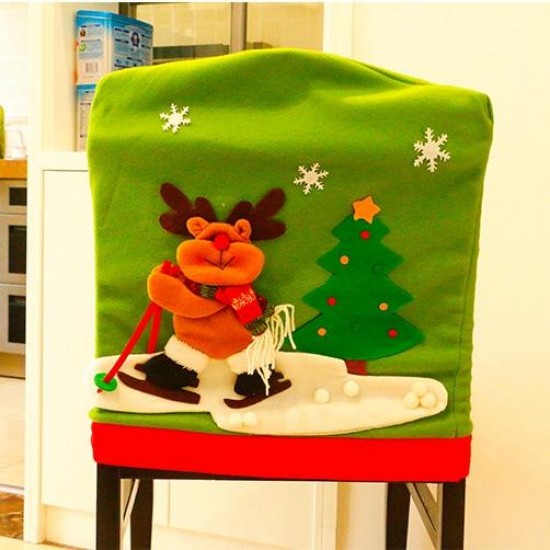 New Year Christmas Chair Back Cover Santa Claus Snowman Elk Hat Christmas Decorations for Home