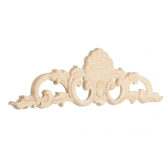 Wood Carved Long Applique Unpainted Flower Door Decoration