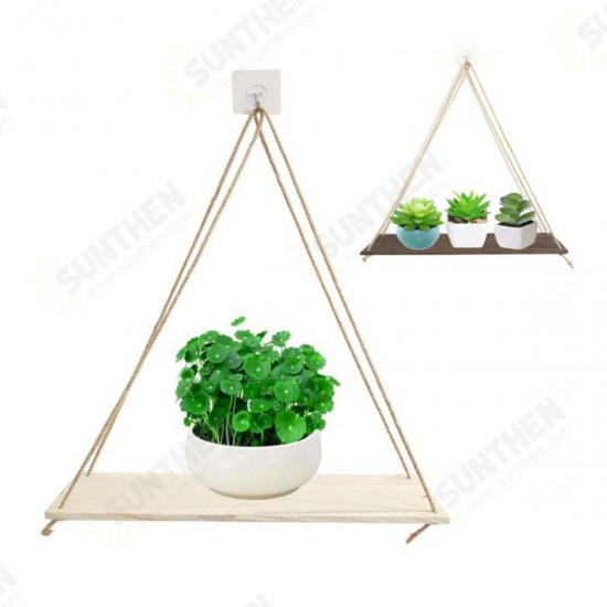 Wooden Hanging Shelf Swing Floating Shelves Rope Wall Display Rack Decorate