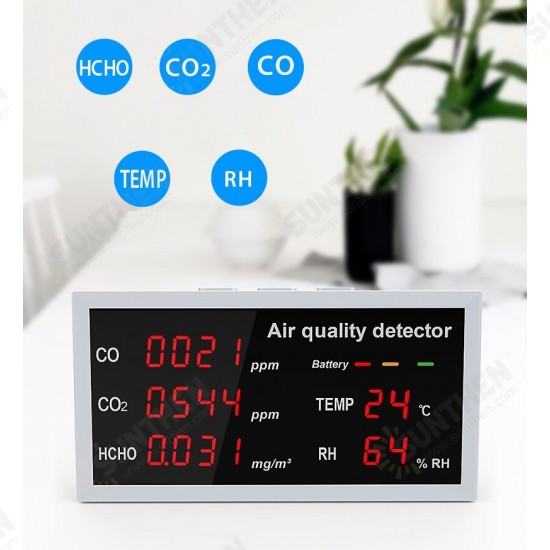 CO CO2 HCHO Temperature Humidity Tester Detector LED Digital Air Quality Monitor Indoor Outdoor Gas Analyzer