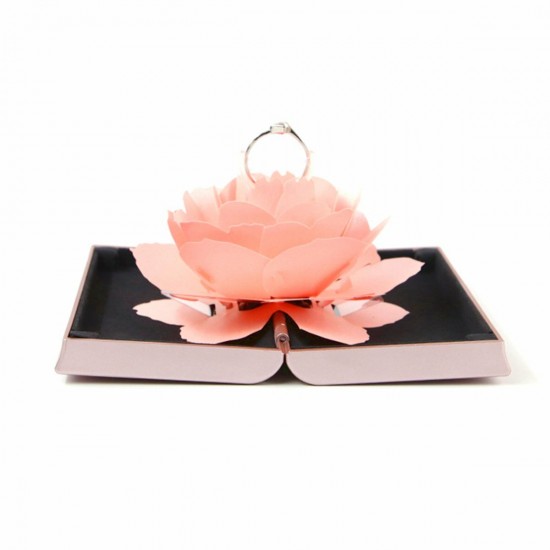 3D Folding Rotating Rose Ring Box Birthday Valentine's Day Jewelry Display