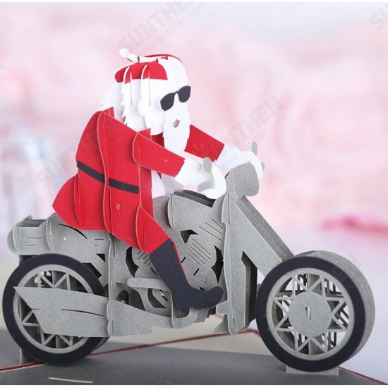 Christmas 3D Motorcycle Santa Claus Pop Up Greeting Card Christmas Gifts Party Greeting Card