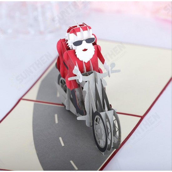 Christmas 3D Motorcycle Santa Claus Pop Up Greeting Card Christmas Gifts Party Greeting Card