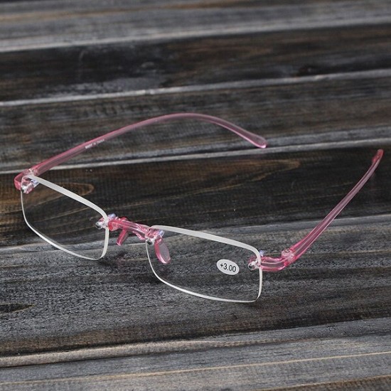 Pink Rimless Light Presbyopic Reading Glasses Fatigue Relieve Strength 1.0 1.5 2.0 2.5 3.0