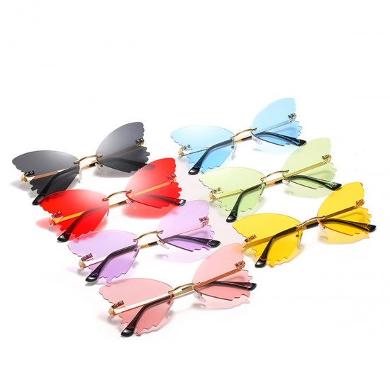 Women Metal Sunglasses Butterfly Shape AC Lens Rimless Shades UV400 Eye Glasses