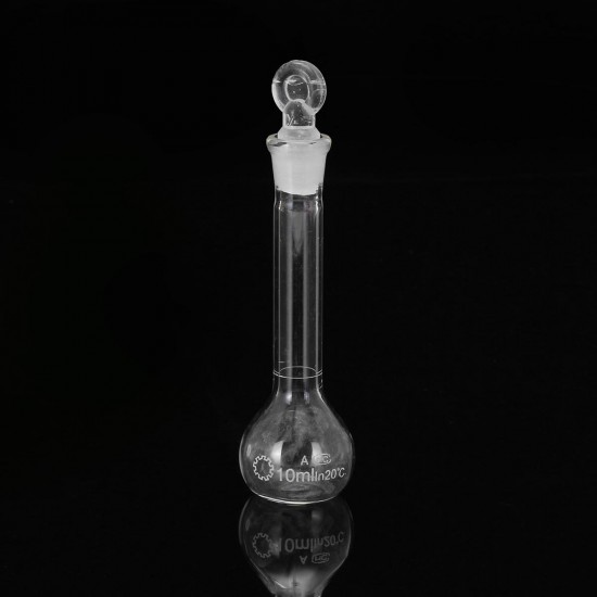 10mL Clear Glass Volumetric Flask w/ Glass Stopper Lab Chemistry Glassware