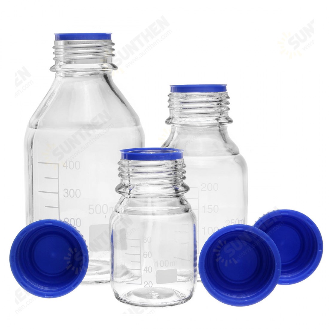 100/250/500mL Borosilicate Glass Clear Reagent Bottle Blue Screw Cap ...