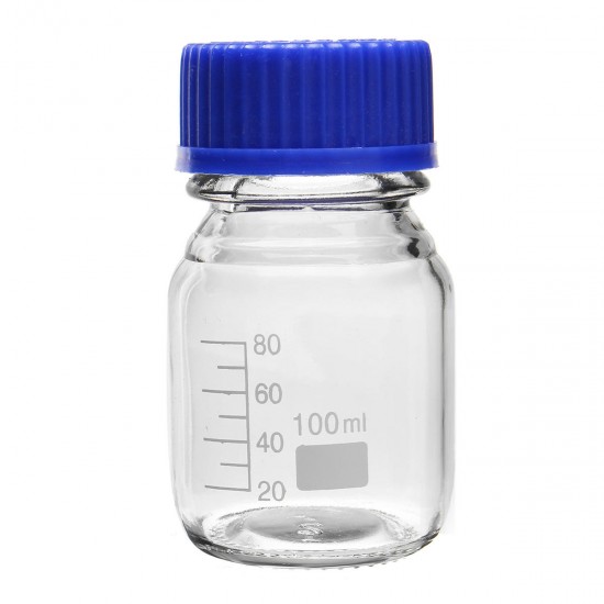 100/250/500mL Borosilicate Glass Clear Reagent Bottle Blue Screw Cap Lab Storage Bottle