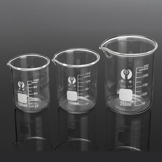 3Pcs 100ml 150ml 250ml Beaker Set Graduated Borosilicate Glass Beaker Volumetric Measuring Lab Glassware