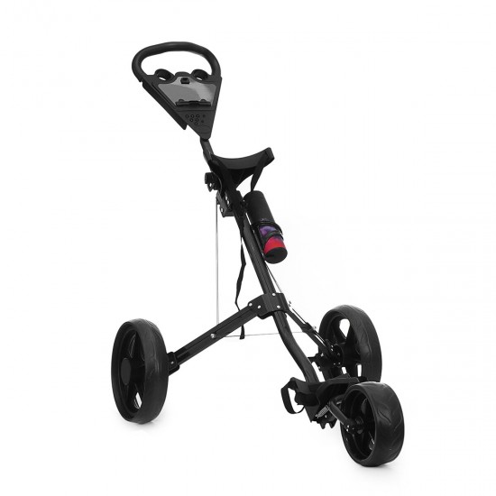 3 Wheel Folding Golf Cart Pull Push Trolley with Scorecard Cup Holder Foot Brake Outdoor Sport