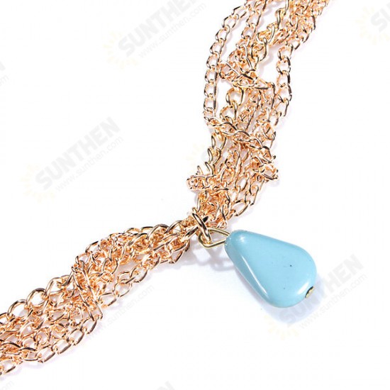 Lady Headdress Turquoise Stone Gold Headbrand Hair Cuff Chain