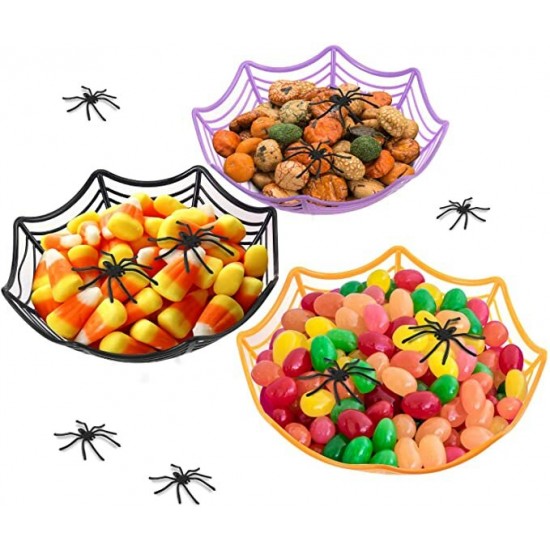 Halloween Candy Basket Bowls Spider Web Plastic Bowls for Kids Trick or Treat Candy Halloween Baskets Decoration