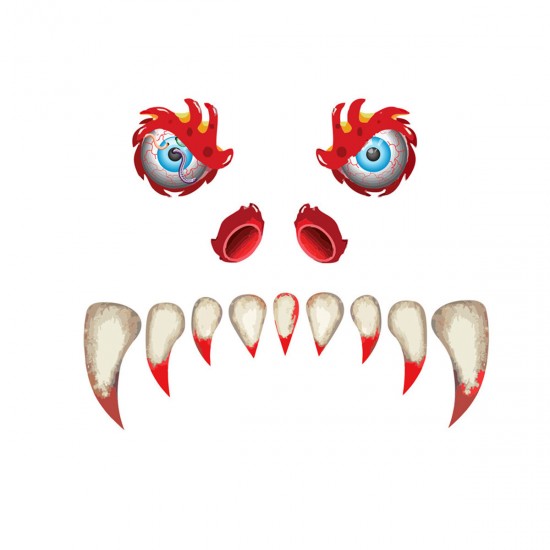 Halloween Scary Monster Face Devil with Eyes Teeth Cutouts Combination Sticker Window Gateway Door Car Sticker Decor