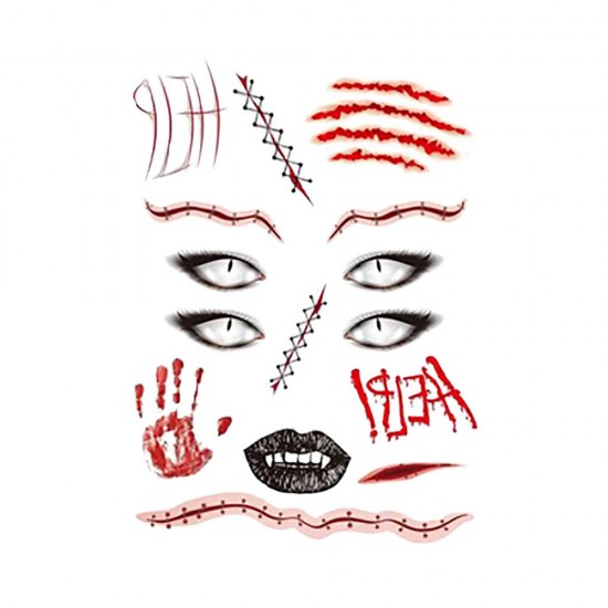 Halloween Tattoo Stickers Scary Halloween Temporary Face Tattoos Terror Wall Sticker Halloween Festival Descoration