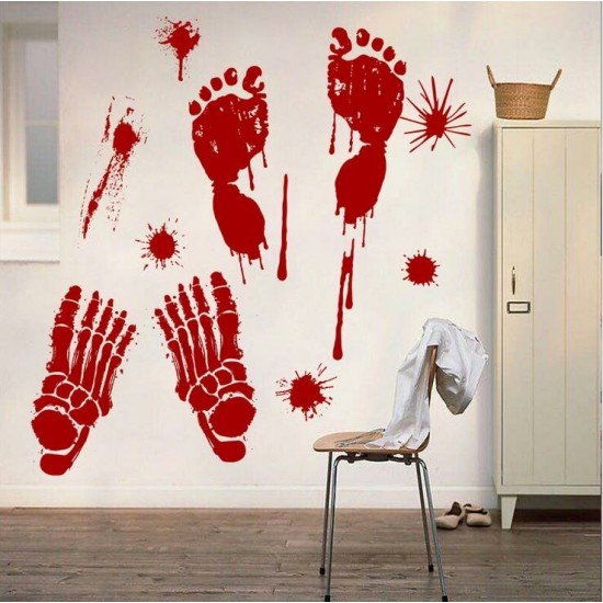 Halloween Wall Sticker Bloody Handprint Footprints Floor Clings Horror Decal Halloween Glass Window Sticker Decaration