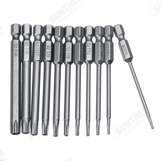 10pcs TT6-TT40 Torx Head Screwdriver Bit 75mm Hex Shank Power Drill Screwdriver Bits Set