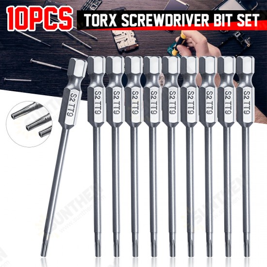 10pcs TT6-TT40 Torx Head Screwdriver Bit 75mm Hex Shank Power Drill Screwdriver Bits Set