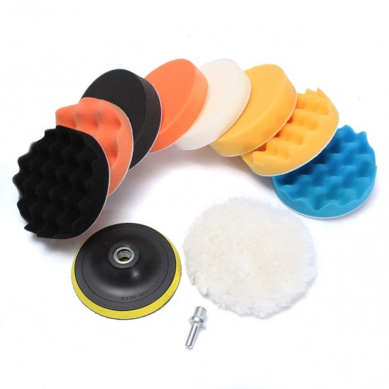 11pcs 5 Inch Sponge Buffing Polishing Waxing Pad Kit for Polisher Drill Adapter