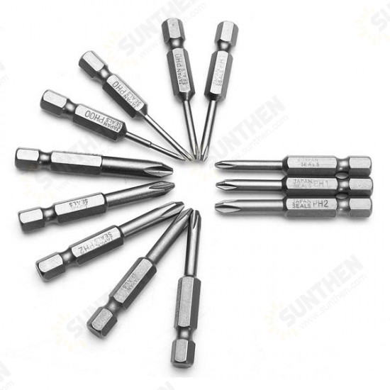 12pcs 50mm 1/4 Inch Hex Shank Magnetic Phillips Cross-Screwdriver Bits