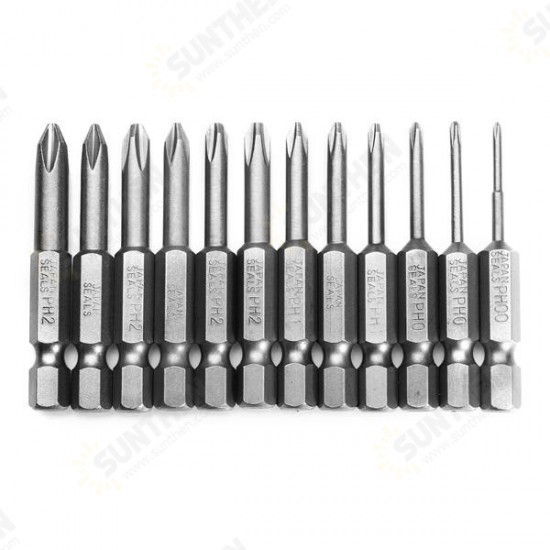 12pcs 50mm 1/4 Inch Hex Shank Magnetic Phillips Cross-Screwdriver Bits