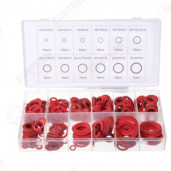 150/600pcs Steel Sealing Washer Assortment Red Flat Ring Washer Gaskets Fitting Gasket