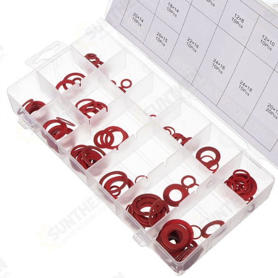 150/600pcs Steel Sealing Washer Assortment Red Flat Ring Washer Gaskets Fitting Gasket