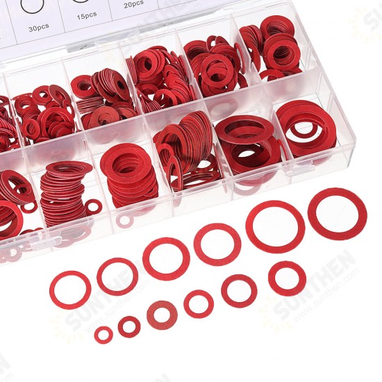 150/600pcs Steel Sealing Washer Assortment Red Flat Ring Washer Gaskets Fitting Gasket