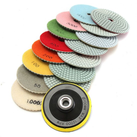 16pcs 4 Inch 50 to 10000 Grit Diamond Polishing Pad for Granite Stone Concrete Marble