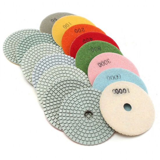 16pcs 4 Inch 50 to 10000 Grit Diamond Polishing Pad for Granite Stone Concrete Marble