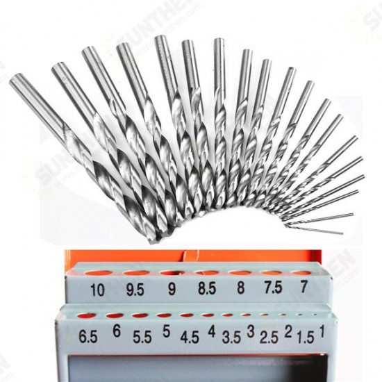 19pcs HSS 1-10mm Twist Drill Bits Set High Speed Steel Straight Shank Twist Drill Bit