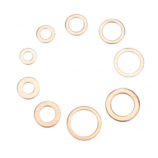 200Pcs Assorted Copper Washer Gasket Set Flat Ring Seal Assortment Hardware Kit