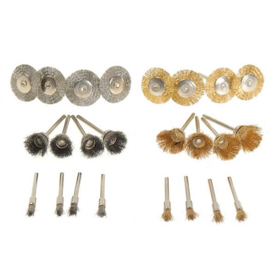 24pcs Wire Steel Brass Brushes Set Polishing Brush Wheels for Dremel Rotary Tool