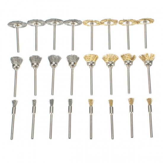 24pcs Wire Steel Brass Brushes Set Polishing Brush Wheels for Dremel Rotary Tool