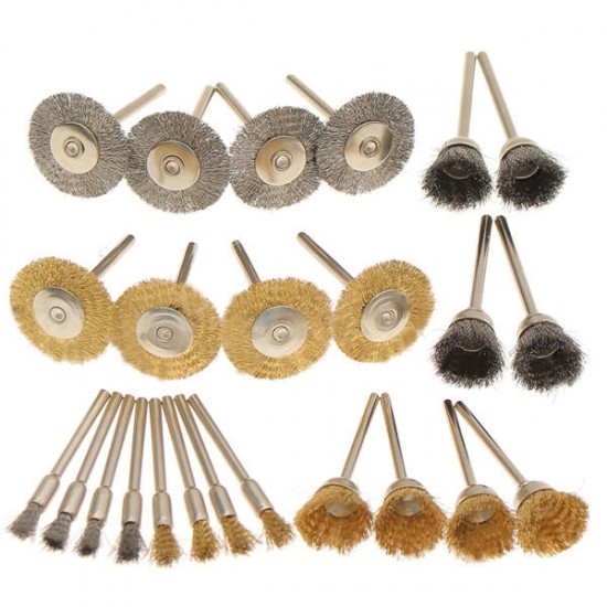 24pcs Wire Steel Brass Brushes Set Polishing Brush Wheels for Dremel Rotary Tool