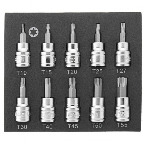 3/8 Inch Drive Socket 10pcs T10-T55 Torx Socket 9pcs H2-H10 Socket Bit Set