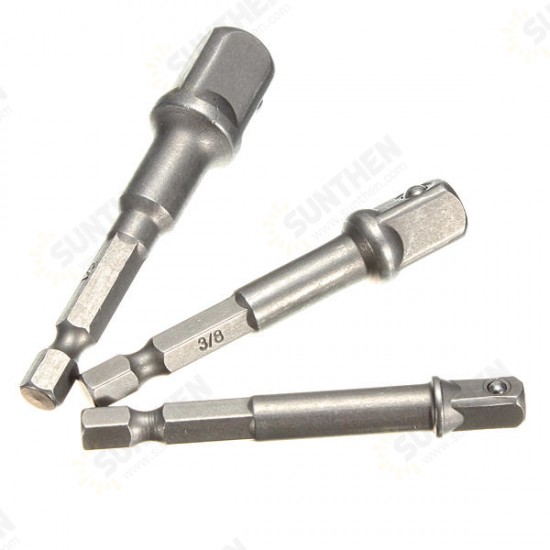 3pc Socket Adaptor Set 1/4 3/8 1/2 Inch Cordless Hex Drill Bit