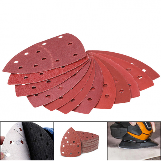 40pcs 152*105 11 Hole Triangle Palm Type Separation Sandpaper Pads Set 40/60/80/120/180 Grit Sander Disc Abrasive Fit Polishing Tools