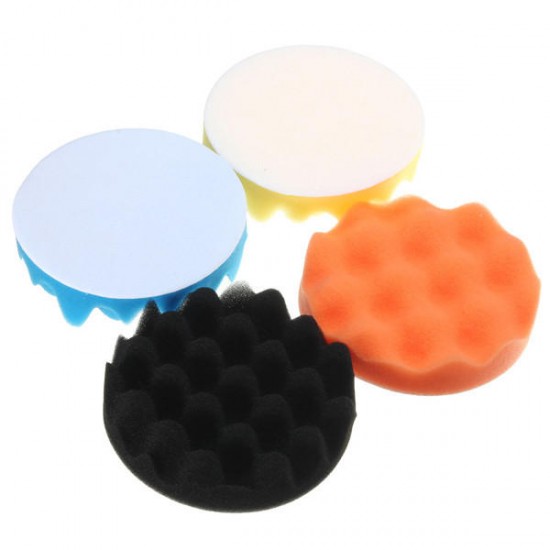 4pcs Sponge Wave Polishing Buffing Pads Kit 3/4/5/6/7 Inch for Car polisher