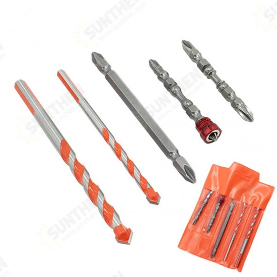 5Pcs Tile Glass Drill Set Magnetic Ring Cross Screwdriver Bit Multifunctional Cutter Marble