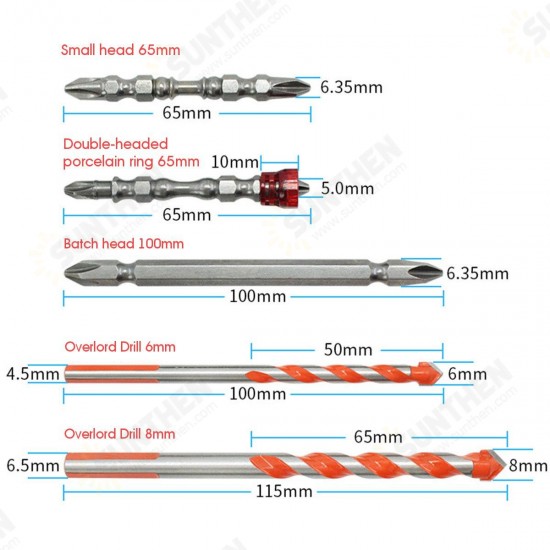 5Pcs Tile Glass Drill Set Magnetic Ring Cross Screwdriver Bit Multifunctional Cutter Marble