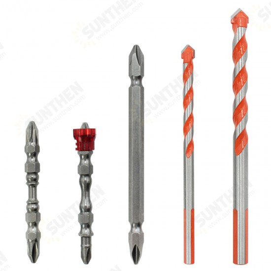 5Pcs Tile Glass Drill Set Magnetic Ring Cross Screwdriver Bit Multifunctional Cutter Marble