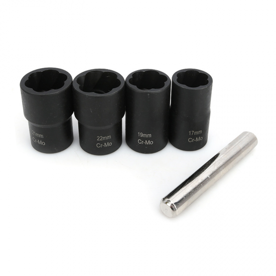 5pcs Twist Socket Set Lug Bolt Nut Remover Extractor Tool 17MM to 22MM Metric Bolt and Lug Nut Extractor Socket Wrench Tools