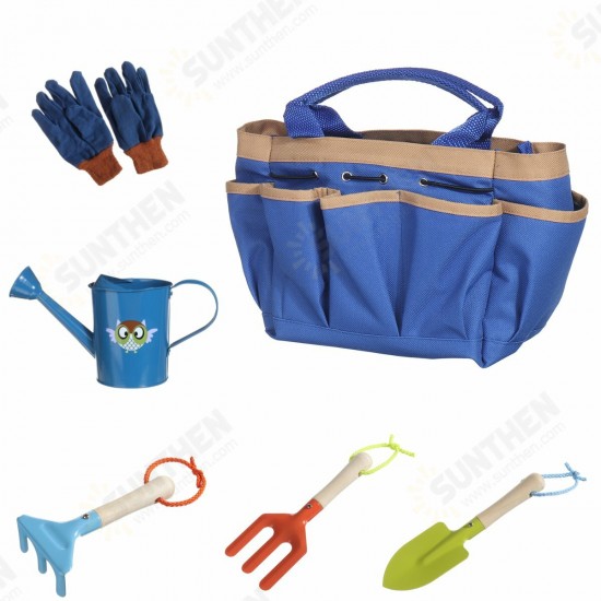 6Pcs Kids Gardening Tools Children Shovel Spade Fork Set Tote Bag Garden Yard