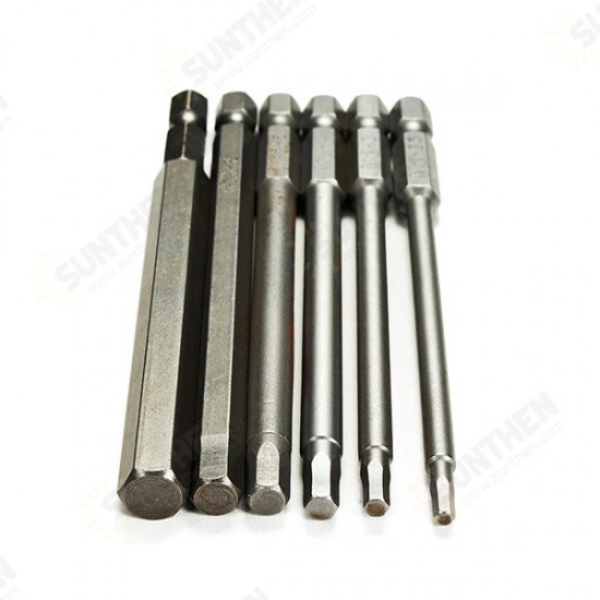 6pcs 100mm Length 1/4 Inch Hex Shank Magnetic Hexagon Head Screwdriver Bit Set