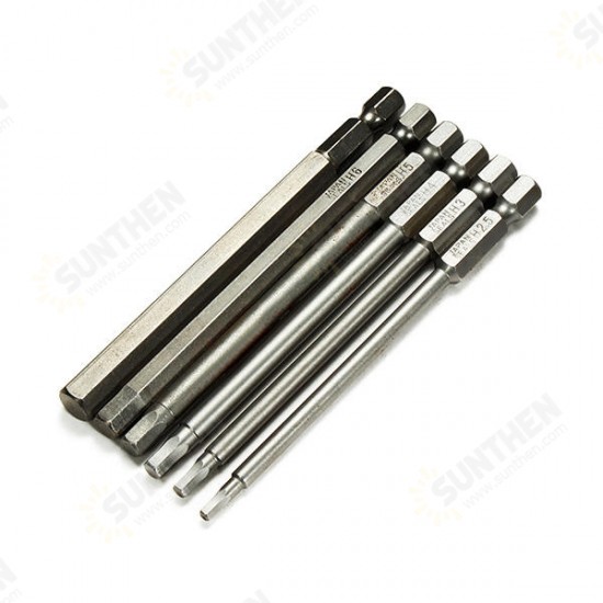 6pcs 100mm Length 1/4 Inch Hex Shank Magnetic Hexagon Head Screwdriver Bit Set