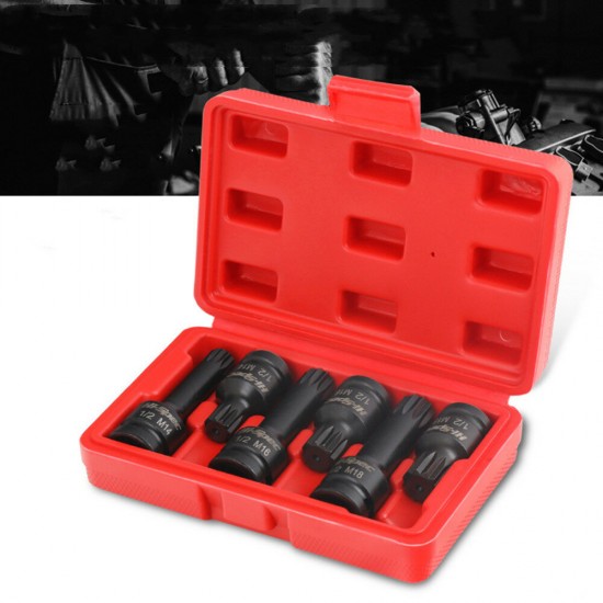 6pcs 1/2 Inch Drive Hex 12 Point MM Spline Socket Bit Impact Spline Bit Socket Wrench for Pneumatic Manual Wrench