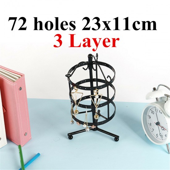 72 Holes 3 Layer Metal Earrings Rotating Display Rack Jewelry Organizer Holder Tools Kit